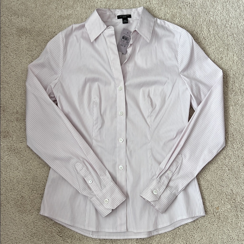 NWT Ann Taylor pink striped button down shirt 00P - Picture 3 of 4